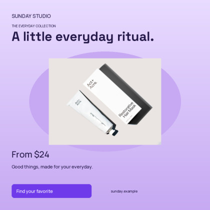 A lavender promotional post with skincare products.